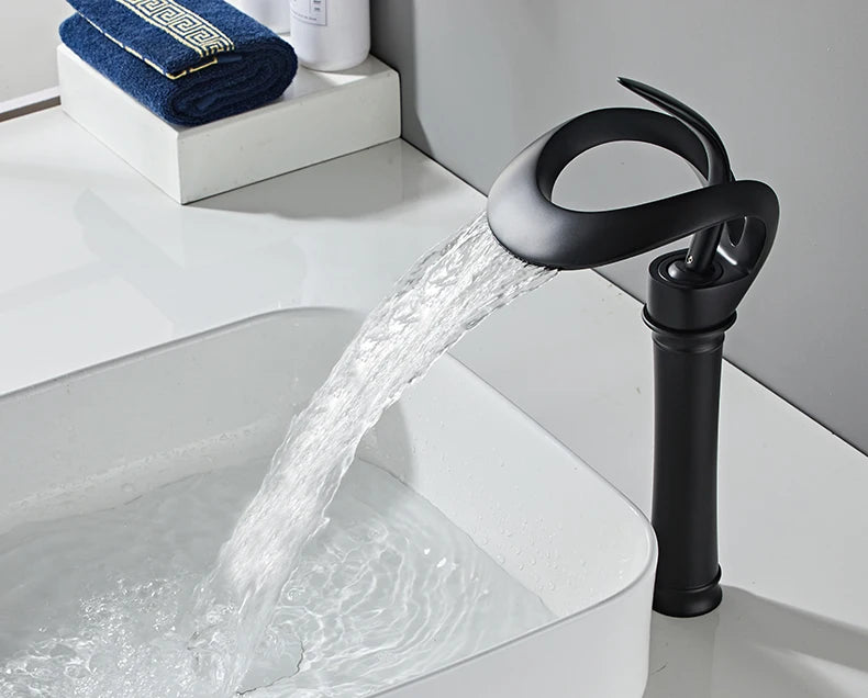 Golden/White Bathroom Basin Faucet Black Bathroom Faucet Brass Creative Grey Sink Mixer Tap Hot & Cold Waterfall Basin Faucet