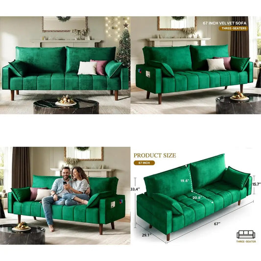 Modern Velvet Loveseat Sofa with Button Tufted Seat, Side Storage Pockets for Small Spaces