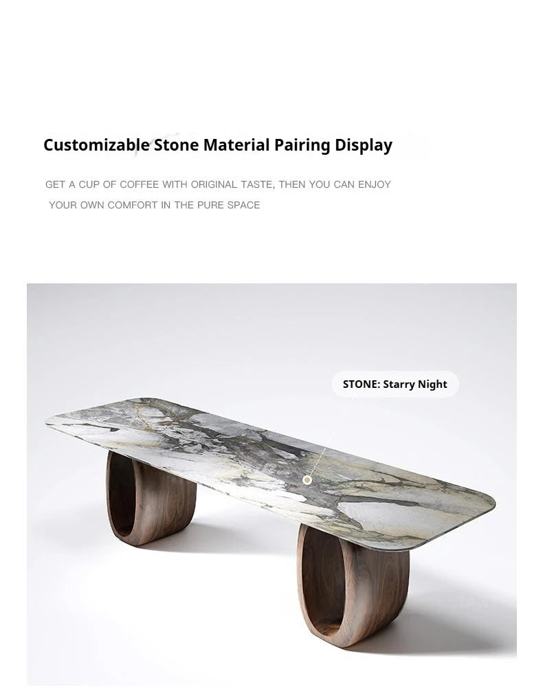 Luxury Natural Marble Dining Table, Rectangle Italian Modern Design with Walnut Wood, Customizable Designer Table for Villa