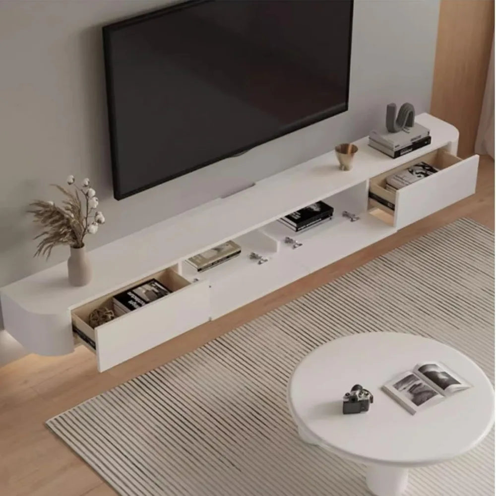 White Wall-Mounted TV Cabinet Living Room Floating Cabinet Floating TV Unit Media Console Storage TV Bench Under TV(160x24x20cm)