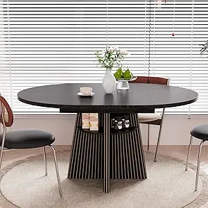 expandable round dining table for 4-8, modern oval kitchen table with fluted base