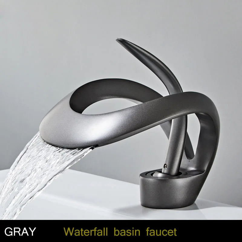 Golden/White Bathroom Basin Faucet Black Bathroom Faucet Brass Creative Grey Sink Mixer Tap Hot & Cold Waterfall Basin Faucet