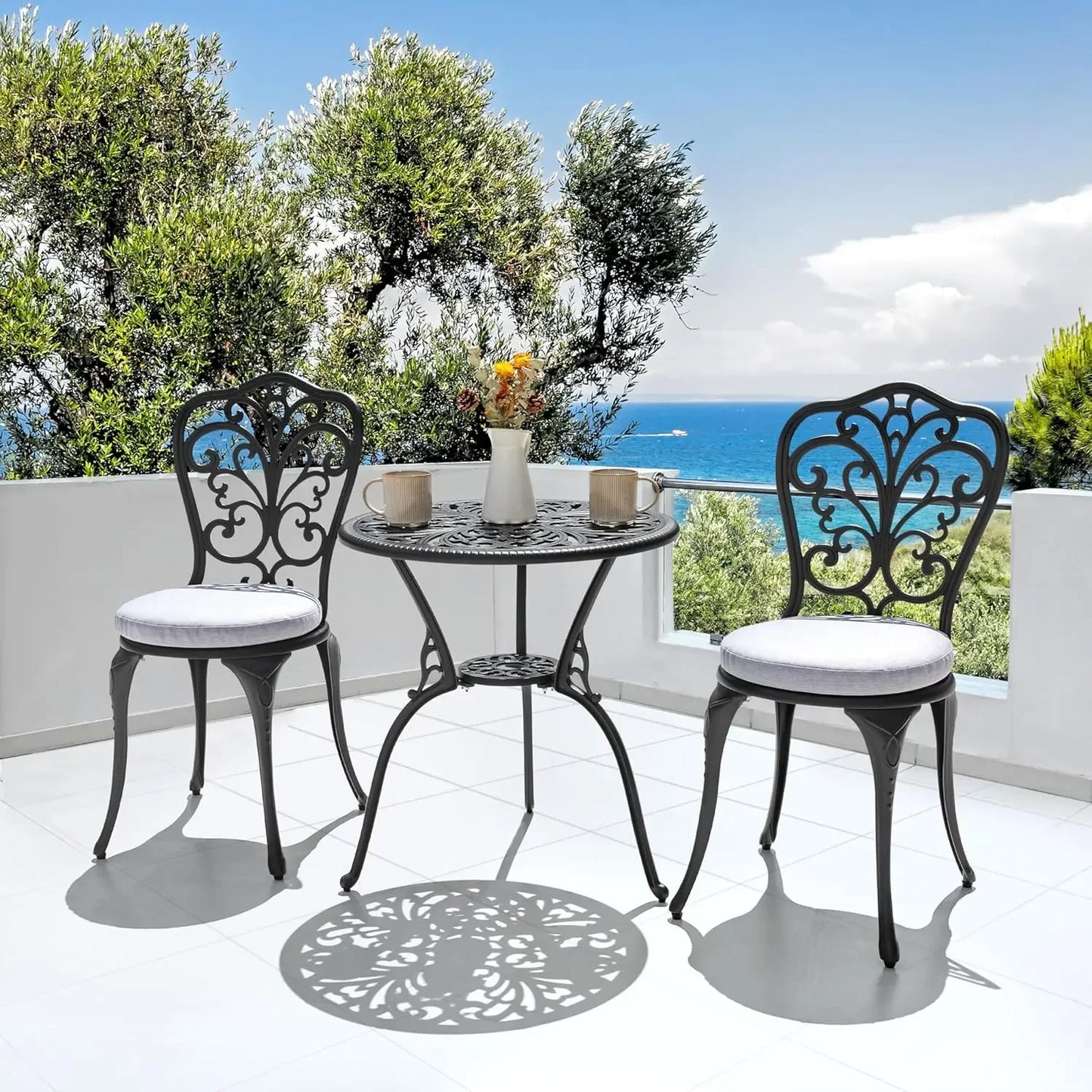 3 Piece Outdoor Bistro Table Set, All Weather Cast Aluminum Patio Bistro Sets Patio Table and Chairs Set of 2 with Umbrella Hole