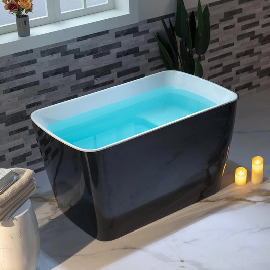 49'' Acrylic Freestanding Soaking Bathtub, Square-shape Japanese Soaking Hot Tub, Sit-In Design with Chrome Overflow