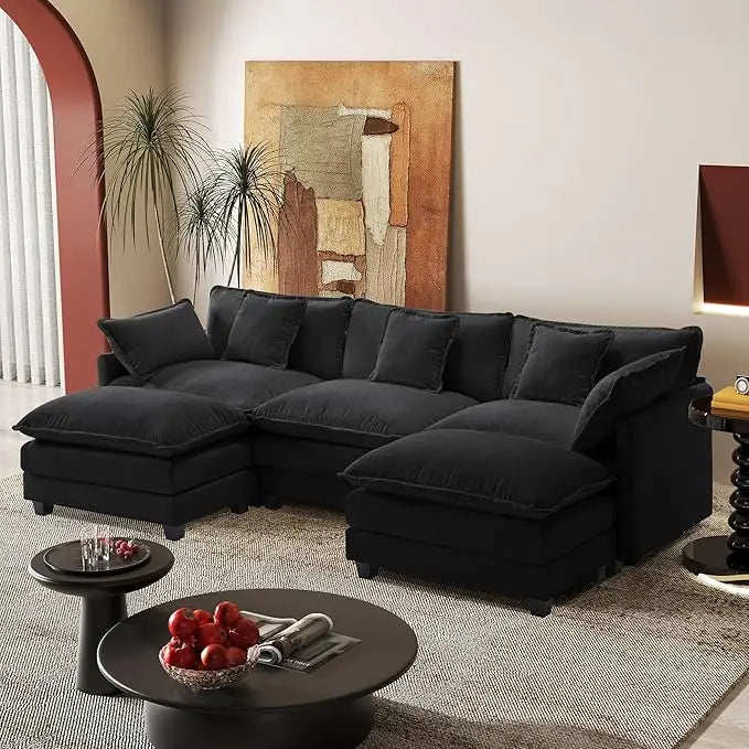 Luxury 113.4" U-Shaped Modular Sofa – 3-Seater Modern Chenille Sectional with Deep Seating, Comfy Living Room Couch