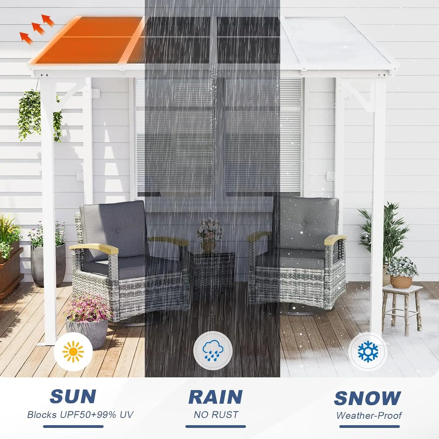 Wall Mounted Lean to Metal Awnings with Sloped Roof, Outdoor Patio Gazebo Awning for Backyard, Deck