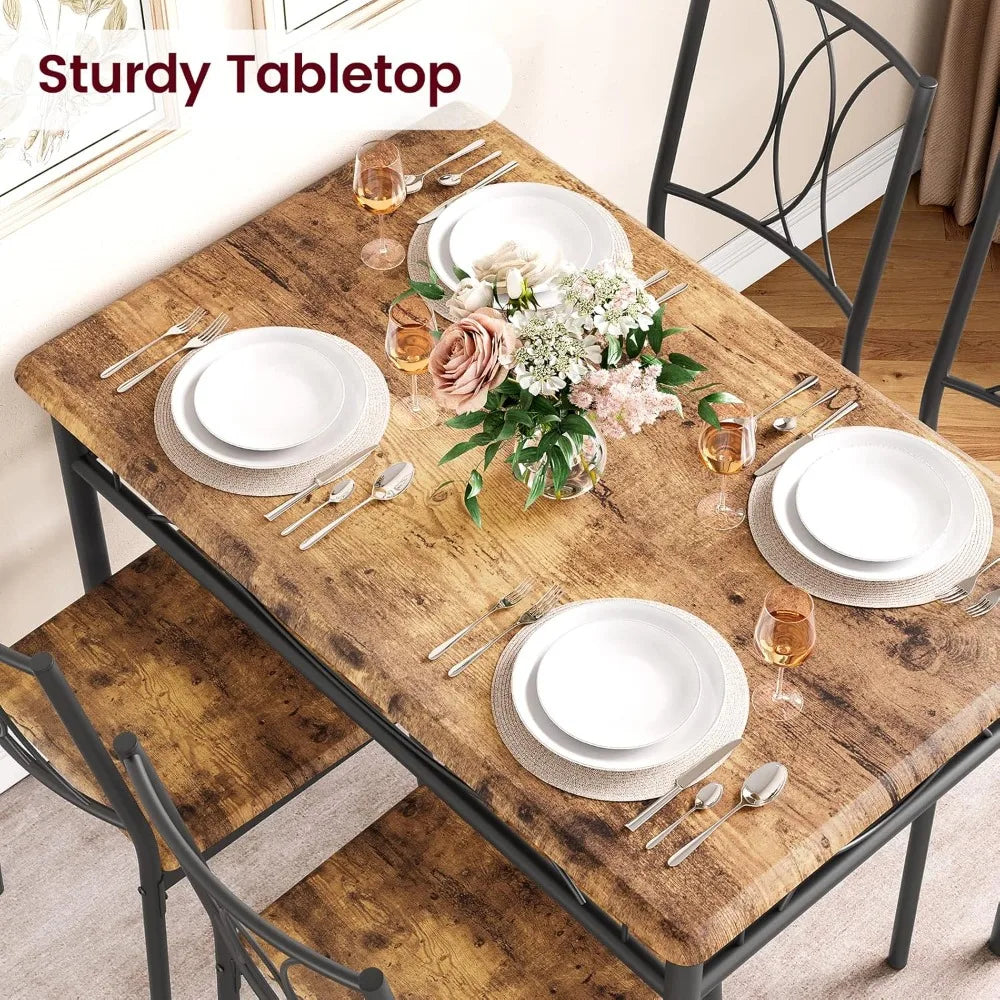 Dining Table Set, With 4 Chairs, Rectangular Dining Table Set For 4, Kitchen Table Set