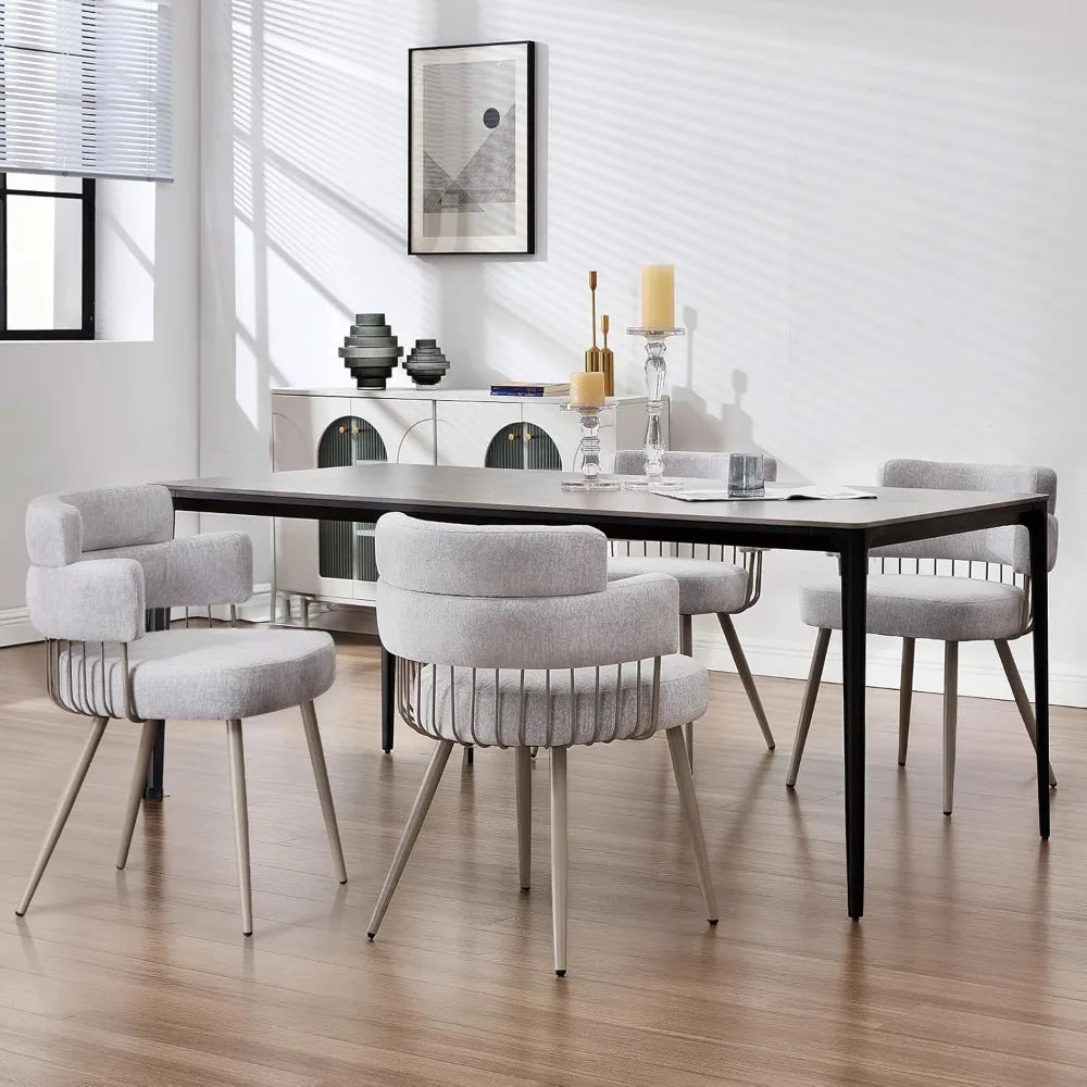 Dining Chairs Set of 4, Mid Century Upholstered Fabric Kitchen Chair w/Metal Legs, Comfy Curved Back Accent Arm Chair