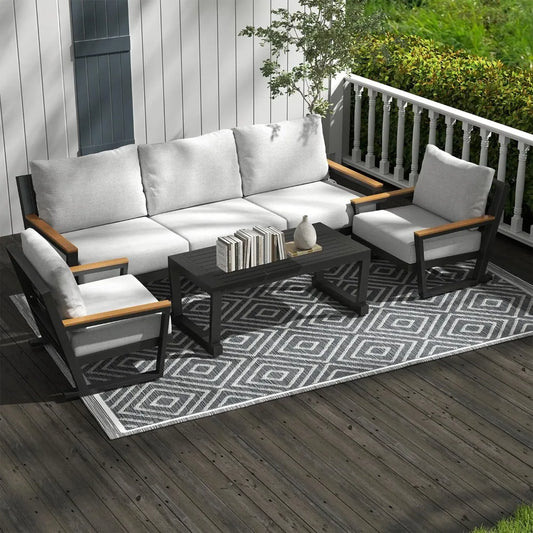 Aluminum Outdoor Furniture with Coffee Table,5 Seats Patio Furniture Set Sectional Waterproof Sofa with Conversation Set Table