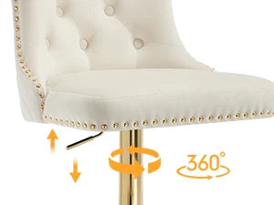 Gold Bar Stools Set of 6,  Velvet Tufted Barstools Upholstered Bar Height Chairs for Kitchen Island, Dining Room, Cafe, Cream