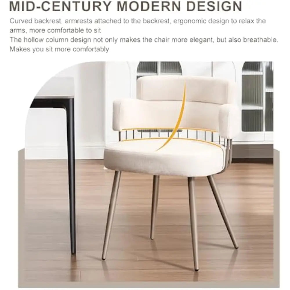 Dining Chairs Set of 4, Mid Century Upholstered Fabric Kitchen Chair w/Metal Legs, Comfy Curved Back Accent Arm Chair