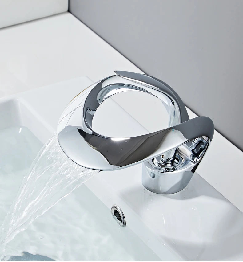 Golden/White Bathroom Basin Faucet Black Bathroom Faucet Brass Creative Grey Sink Mixer Tap Hot & Cold Waterfall Basin Faucet