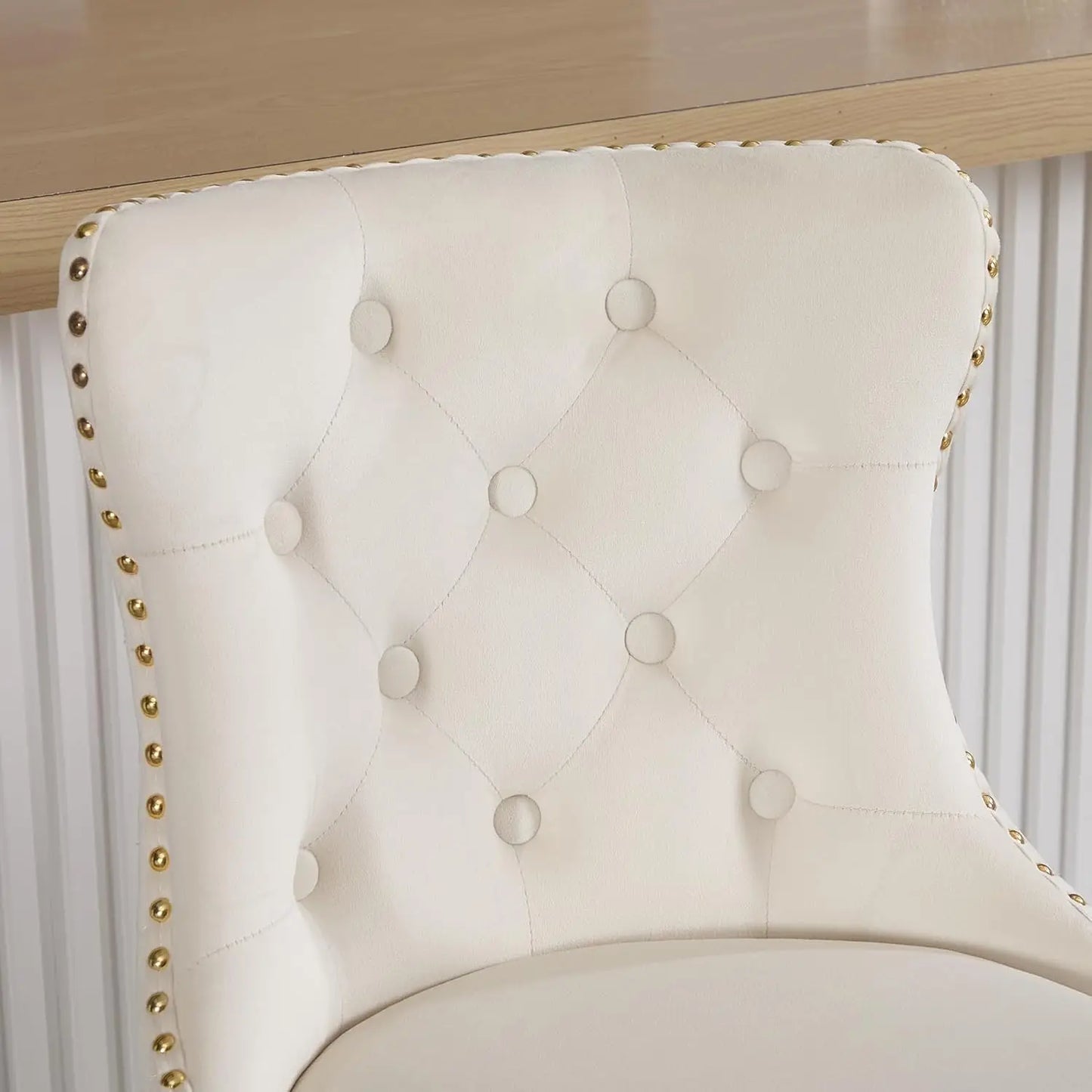 Gold Bar Stools Set of 6,  Velvet Tufted Barstools Upholstered Bar Height Chairs for Kitchen Island, Dining Room, Cafe, Cream