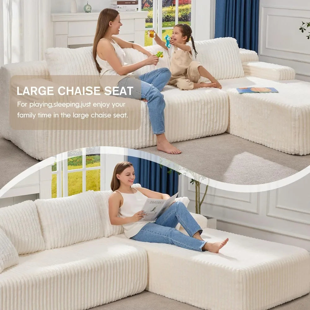 Modular Sectional Sofa Couches 108" L-Shape Couch 3 Seat Modular Sofa Memory Foam Sectional Couches for Living Room