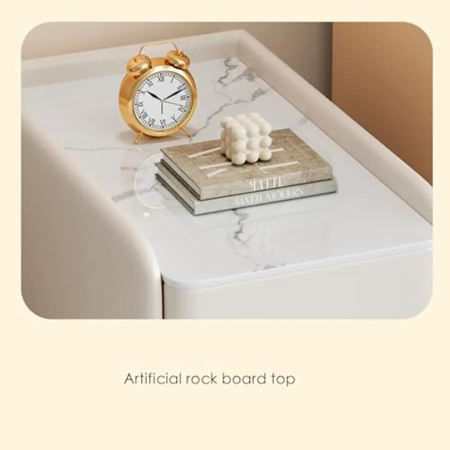 Modern rrow Nightstand Slim Skinny White Nightstand with 2 Drawers for Bedroom Small End Bedside Table Textured Faux Leather Ma