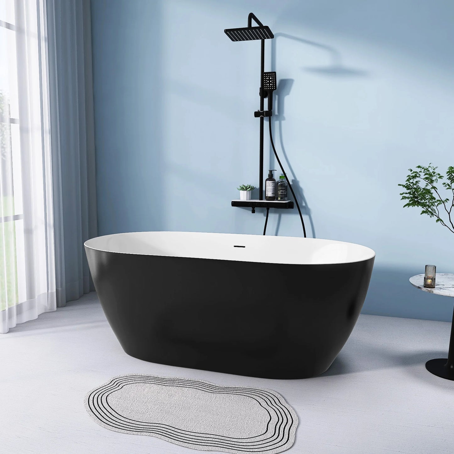 59" Acrylic Free Standing Tub Classic Oval Shape Soaking Tub Adjustable Freestanding Bathtub with Integrated Slotted Overflow an