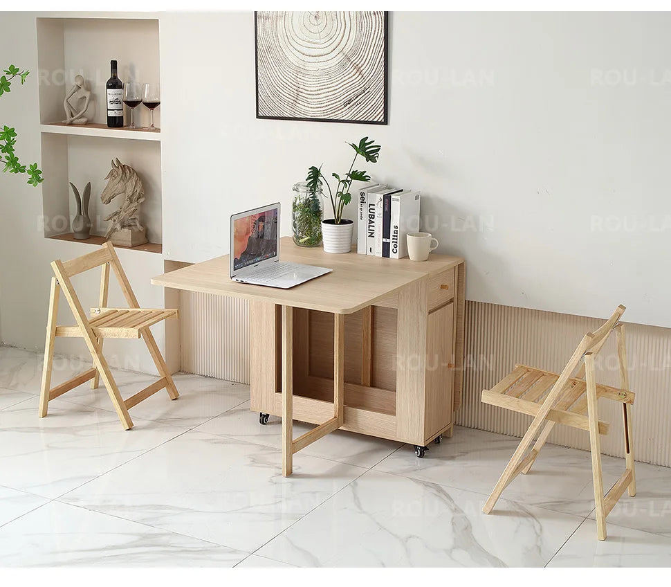 Folding Dining Table with 2 Drawers and 4 Wheels for Living Room,Kitchen, Farmhouse, Space Saving Table