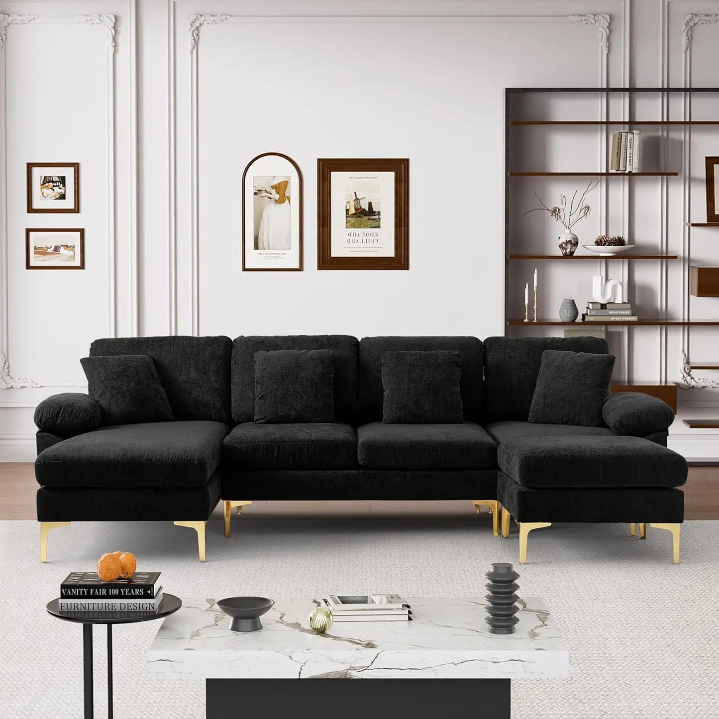 U Shaped Sectional Sofa Couch, 114" Convertible L Shaped Sofa with Chaise Lounge & Ottoman, Modern Oversized Modular