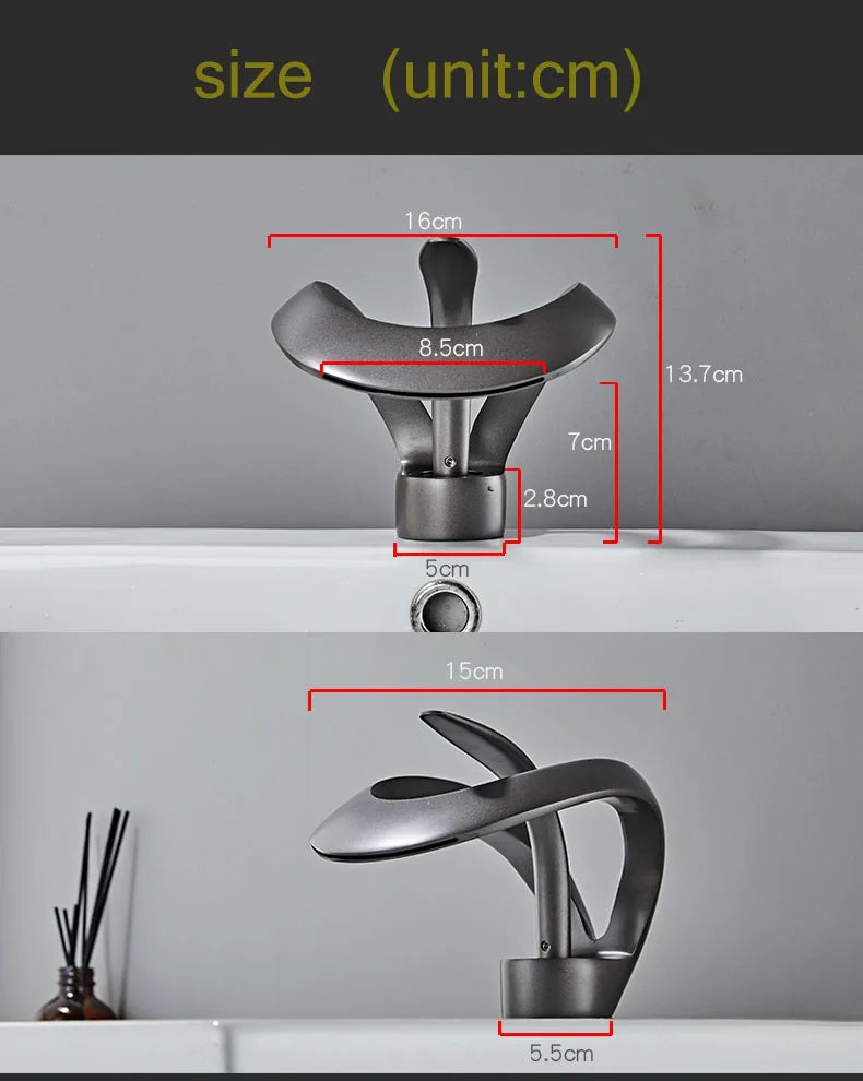 Golden/White Bathroom Basin Faucet Black Bathroom Faucet Brass Creative Grey Sink Mixer Tap Hot & Cold Waterfall Basin Faucet