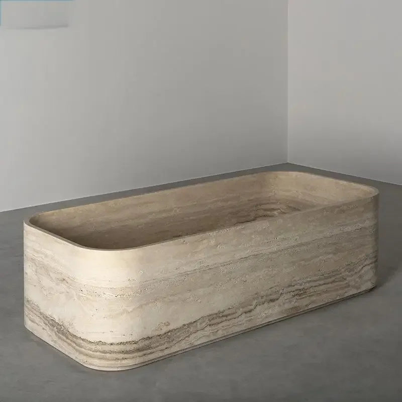 Luxury Natural Marble Bathtub - Double Sized Soaking Tub for Hotel Villa Spa, Artistic Freestanding Tub for Indoor Outdoor Use