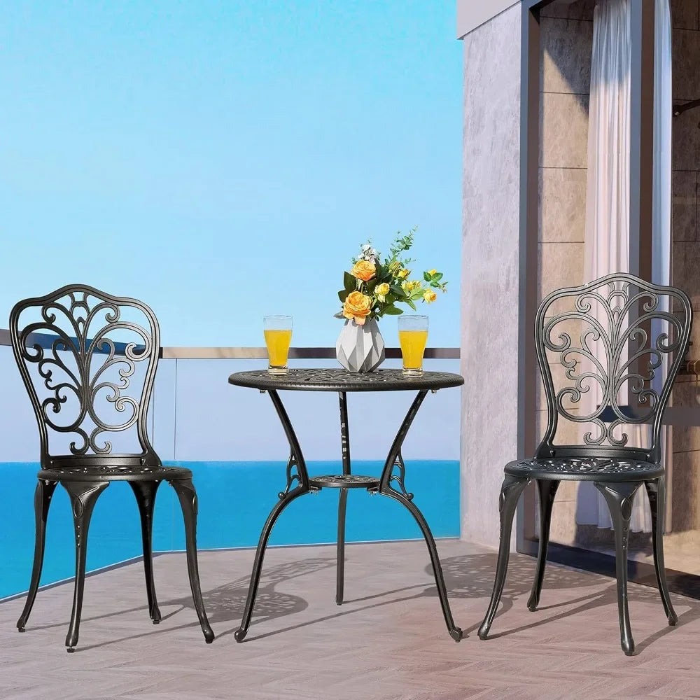3 Piece Outdoor Bistro Table Set, All Weather Cast Aluminum Patio Bistro Sets Patio Table and Chairs Set of 2 with Umbrella Hole