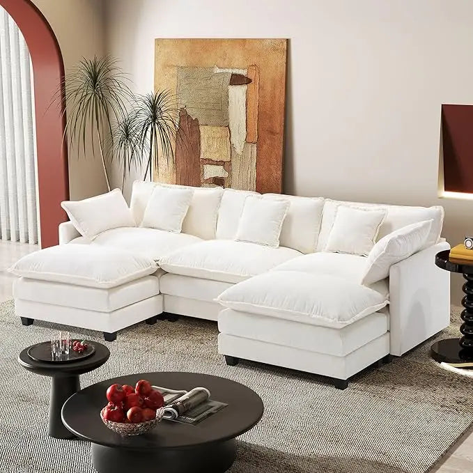 Luxury 113.4" U-Shaped Modular Sofa – 3-Seater Modern Chenille Sectional with Deep Seating, Comfy Living Room Couch