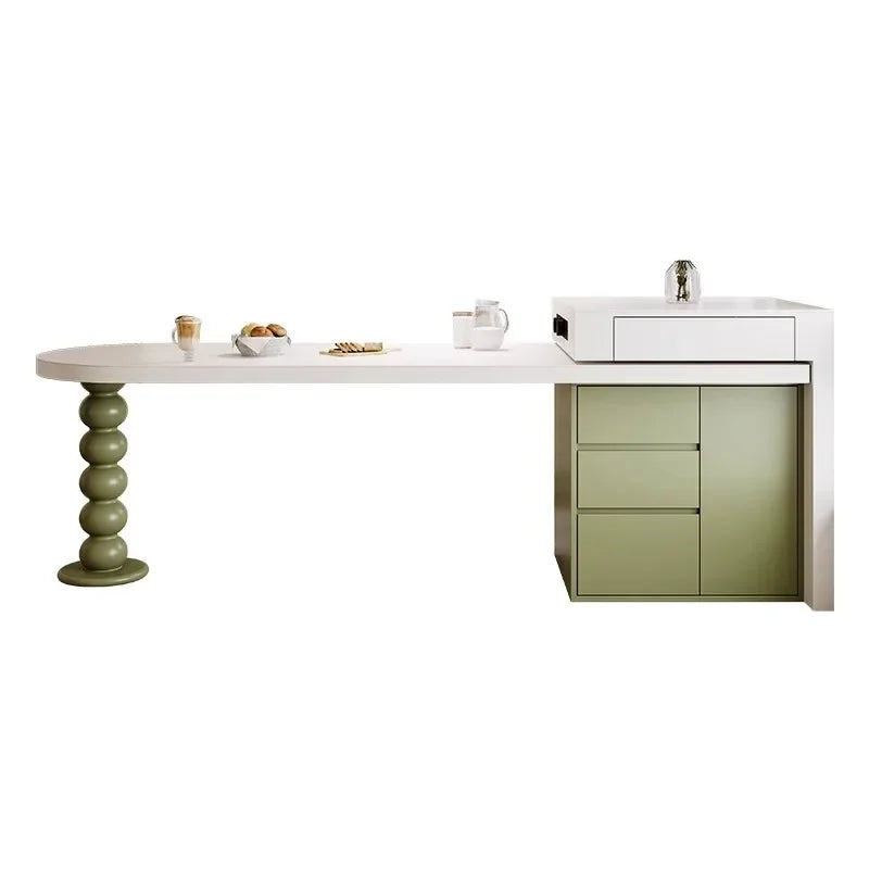 Island Table French Light Luxury Retractable Integrated Celebrity Family Apartment Arc Island Rock Plate Dining Table And Chairs