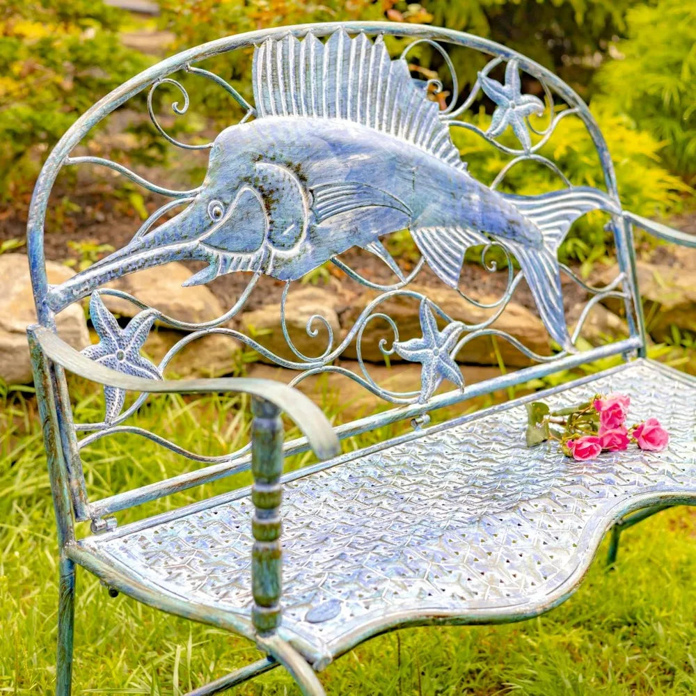Coastal Blue Metal Furniture Collection BenchArm Chair (Swordfish Bench)