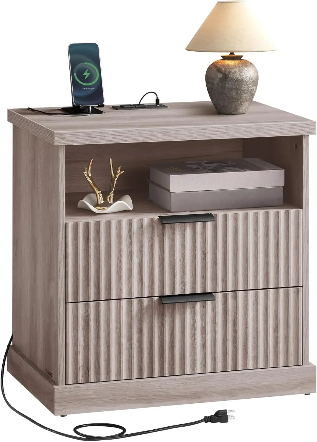 Nightstands, Set of 2, Bedside Tables with Hidden Drawers, Mid-Century End Side Tables with Solid Wood Legs, for Bedroom