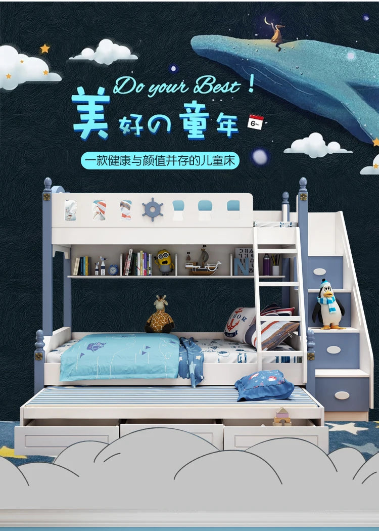Bunk Bed Childrens Toddler Baby Crib Bassinet Montessori Trundle Princess Monster Wooden Hut Mezzanine Cradle Cot Letto Bambini