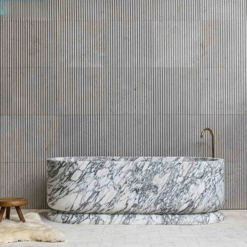 Luxury Natural Marble Bathtub Custom-Made Double Soaking Tub for Hotel Villa Artistic Indoor Outdoor Design High-End Durable