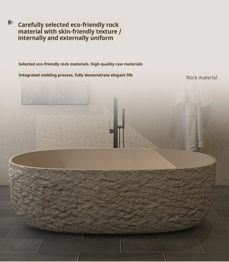"Luxury Wabi Sabi Stone Texture Bathtub -Handmade One-Piece Artificial Rock Freestanding Tub, Artistic Bath for Home & B&B"