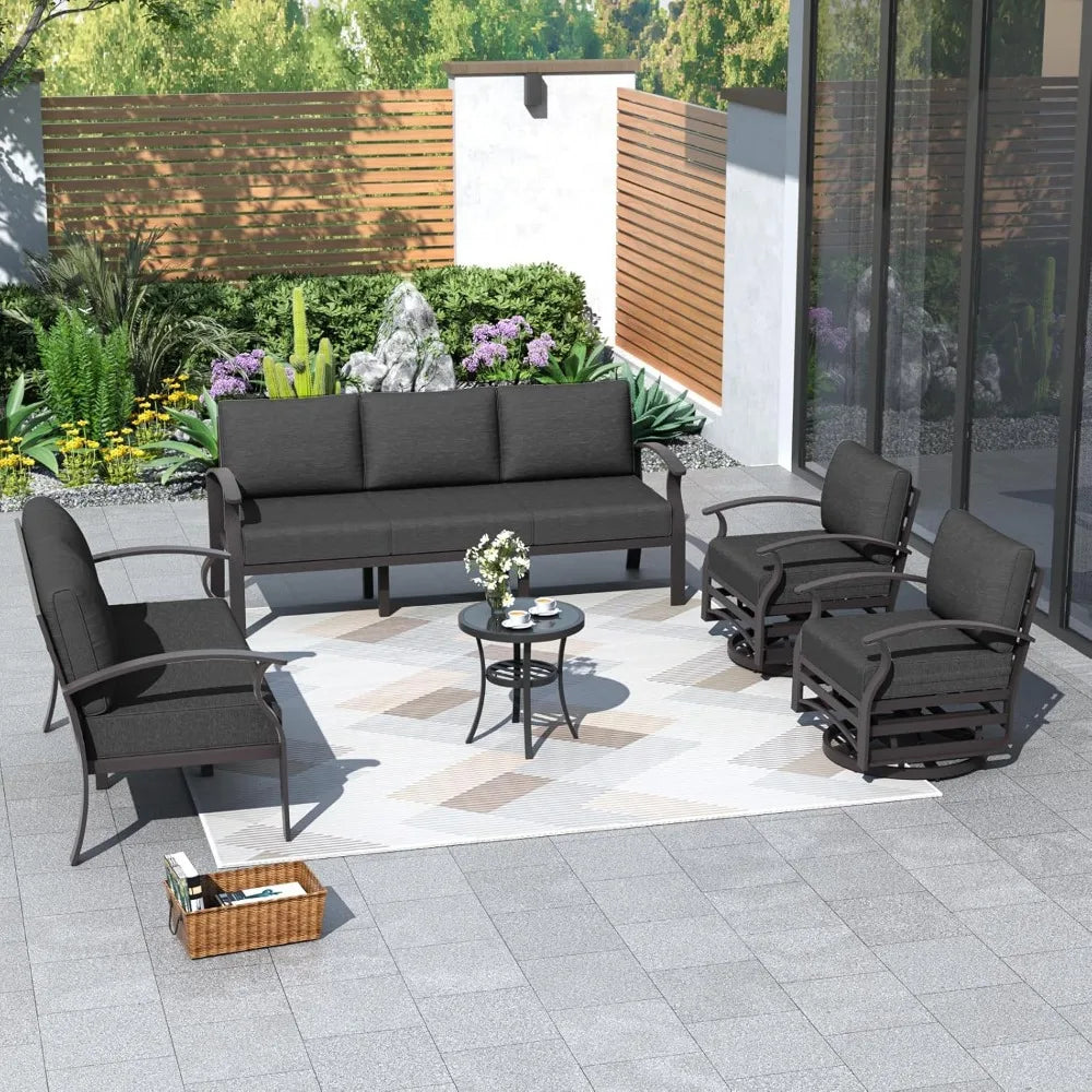 Aluminum Patio Furniture Set with 2 Swivel Chairs 7-seat Metal Outdoor Furniture Patio Sectional Sofas Patio Conversation Set w