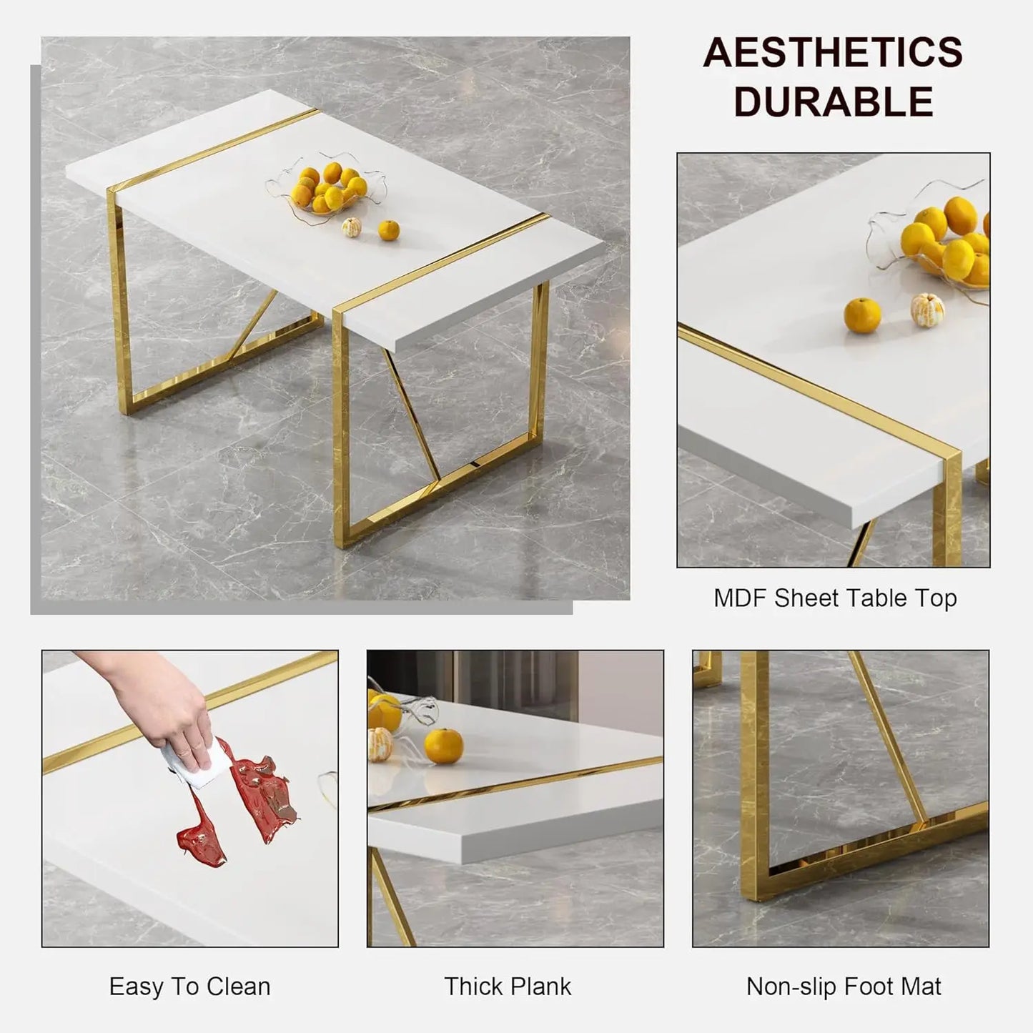 7 Piece Dining Table Set for Dining Room, Kitchen Table and Chairs Set for 6, Modern Dining Table Set for 6 with Metal Frame