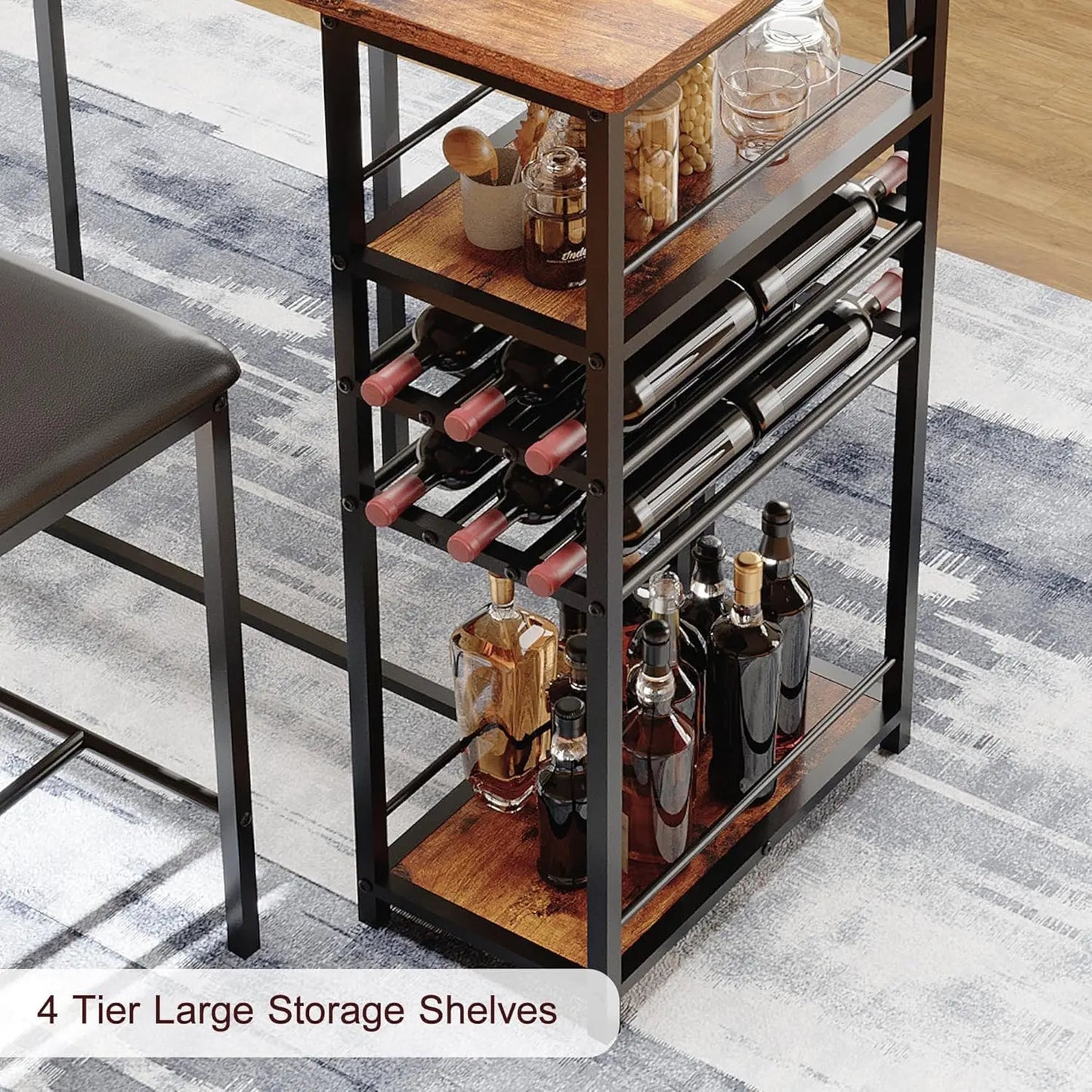 2-Person Counter Height Dining Set: Bistro Table Upholstered Chairs & Storage Shelf, Apartment Size Kitchen Table for Small