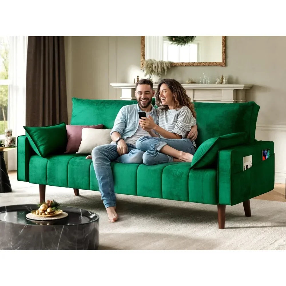 Modern Velvet Loveseat Sofa with Button Tufted Seat, Side Storage Pockets for Small Spaces