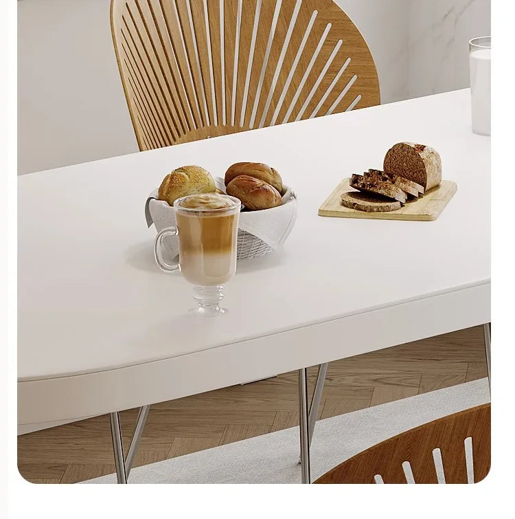 Island Table French Light Luxury Retractable Integrated Celebrity Family Apartment Arc Island Rock Plate Dining Table And Chairs