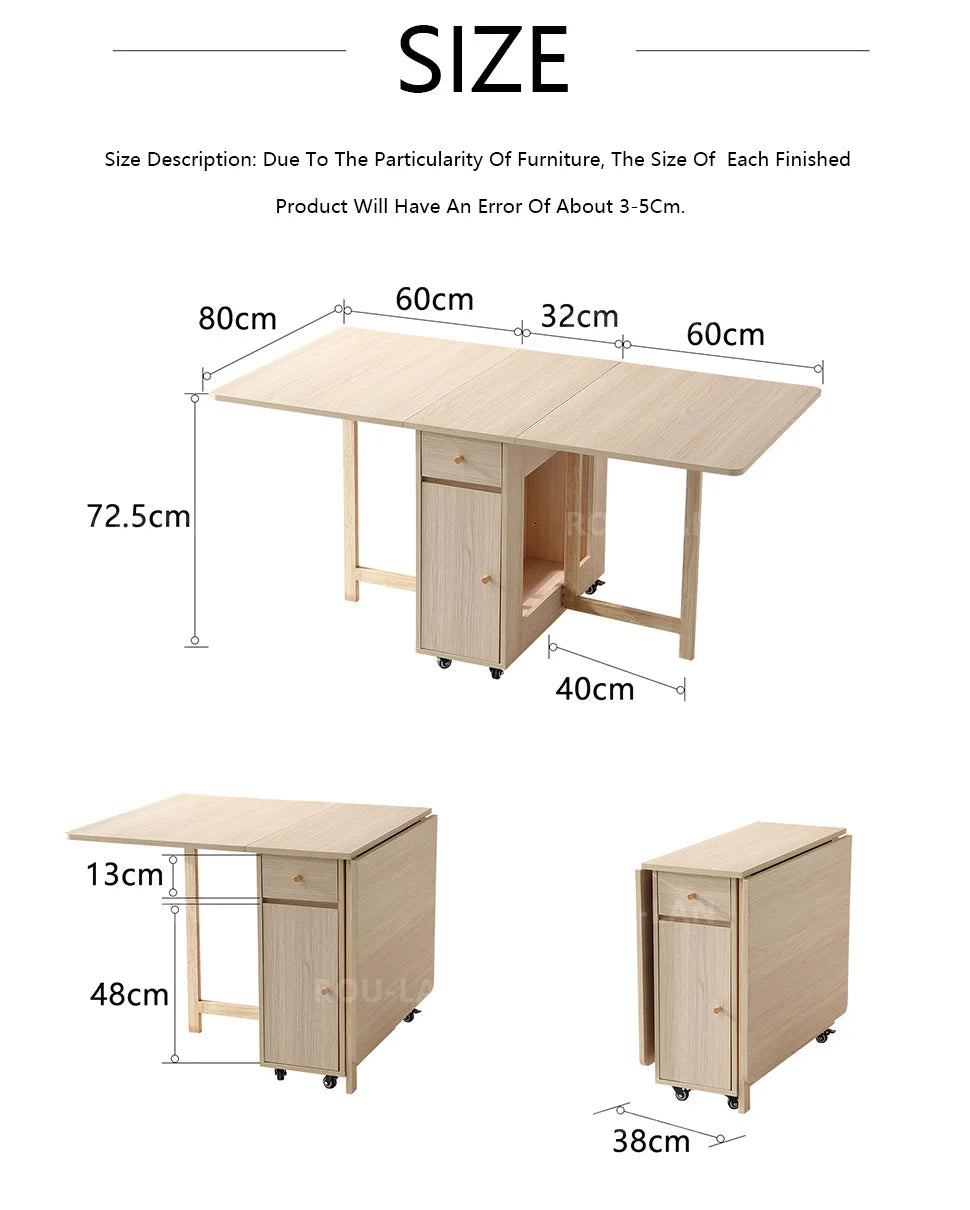 Folding Dining Table with 2 Drawers and 4 Wheels for Living Room,Kitchen, Farmhouse, Space Saving Table