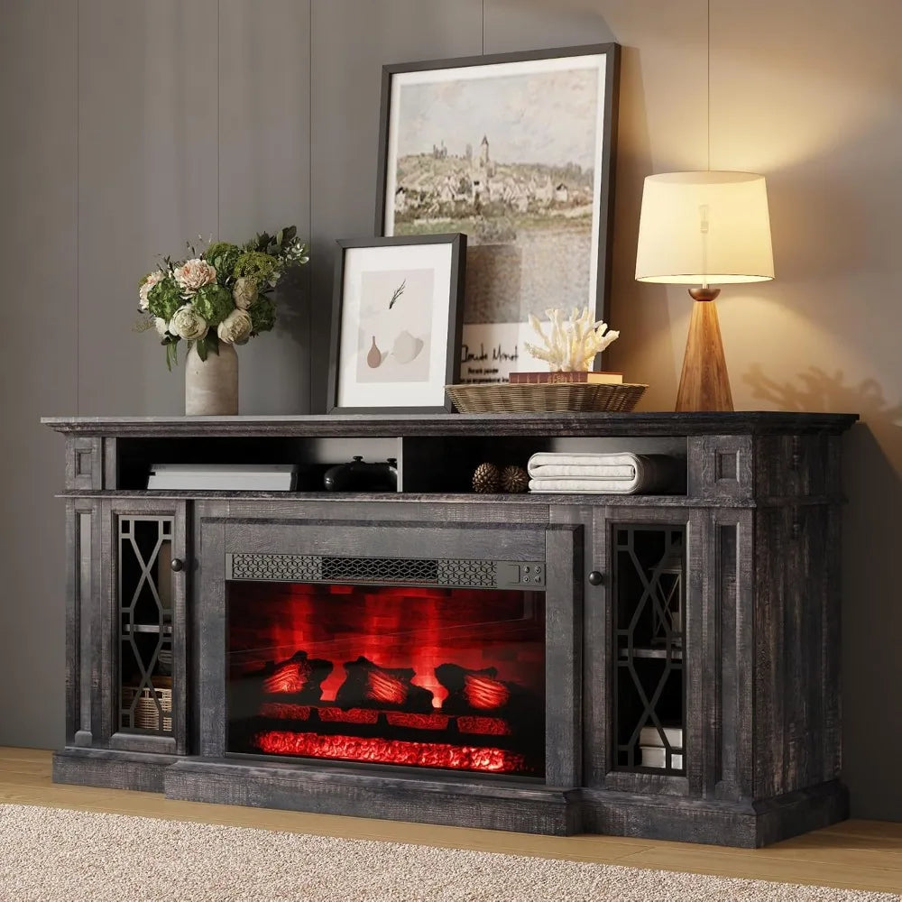 70" Fireplace TV Stand for TVs up to 80", TV Console with 33" Electric Fireplace,Modern TV Console with Storage Cabinet