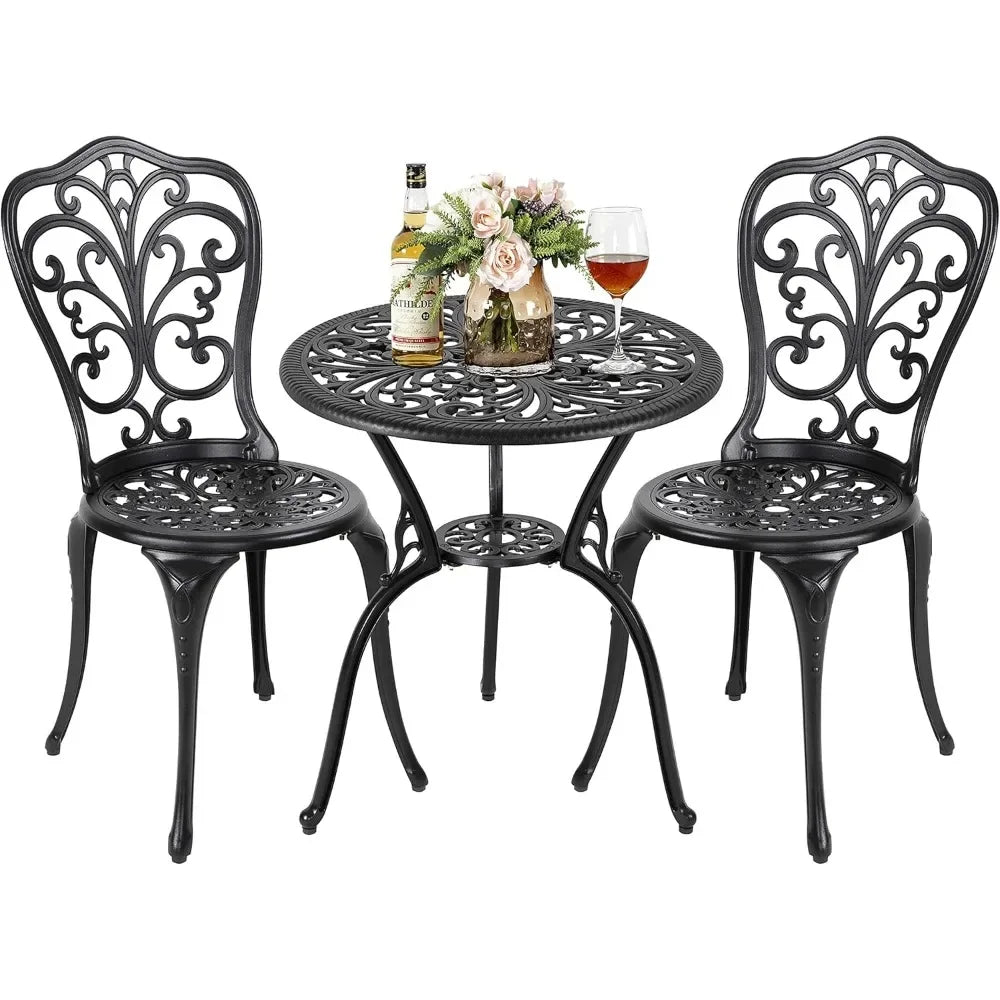 3 Piece Outdoor Bistro Table Set, All Weather Cast Aluminum Patio Bistro Sets Patio Table and Chairs Set of 2 with Umbrella Hole