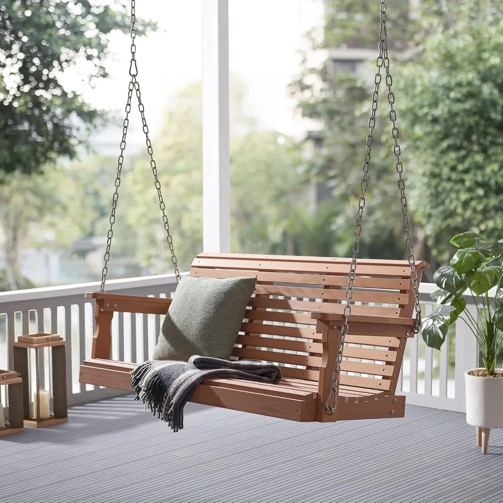 Porch Swing, 2-Person Poly Lumber Outdoor Porch Swing, All-Weather Farmhouse Patio Swing That Never Rot and Fade