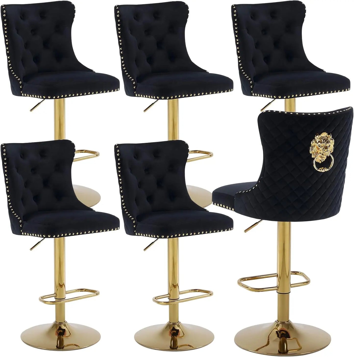 Gold Bar Stools Set of 6,  Velvet Tufted Barstools Upholstered Bar Height Chairs for Kitchen Island, Dining Room, Cafe, Cream