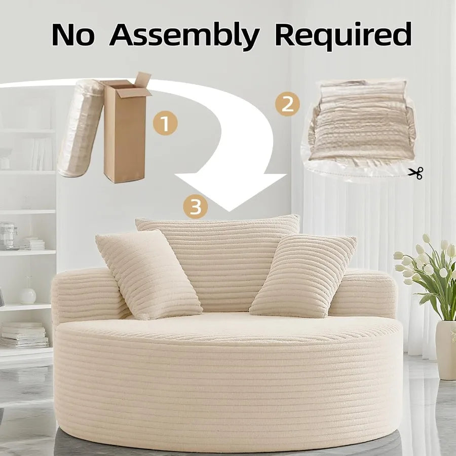 55 Oversized Round Chair Lounge Chaise IndoorCorduroy Circle Chair S Sofa Couch Bed Fluffy Modern S Boneless Sofa for Reading N