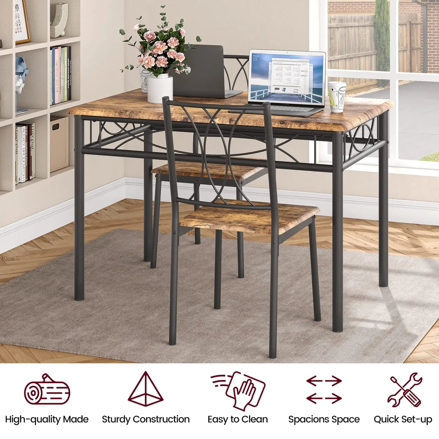 Amyove Kitchen Table and Chairs,Dining Room Table Set for 4with Chairs,Kitchen Table Set Metal and Wood Rectangular Dining Table