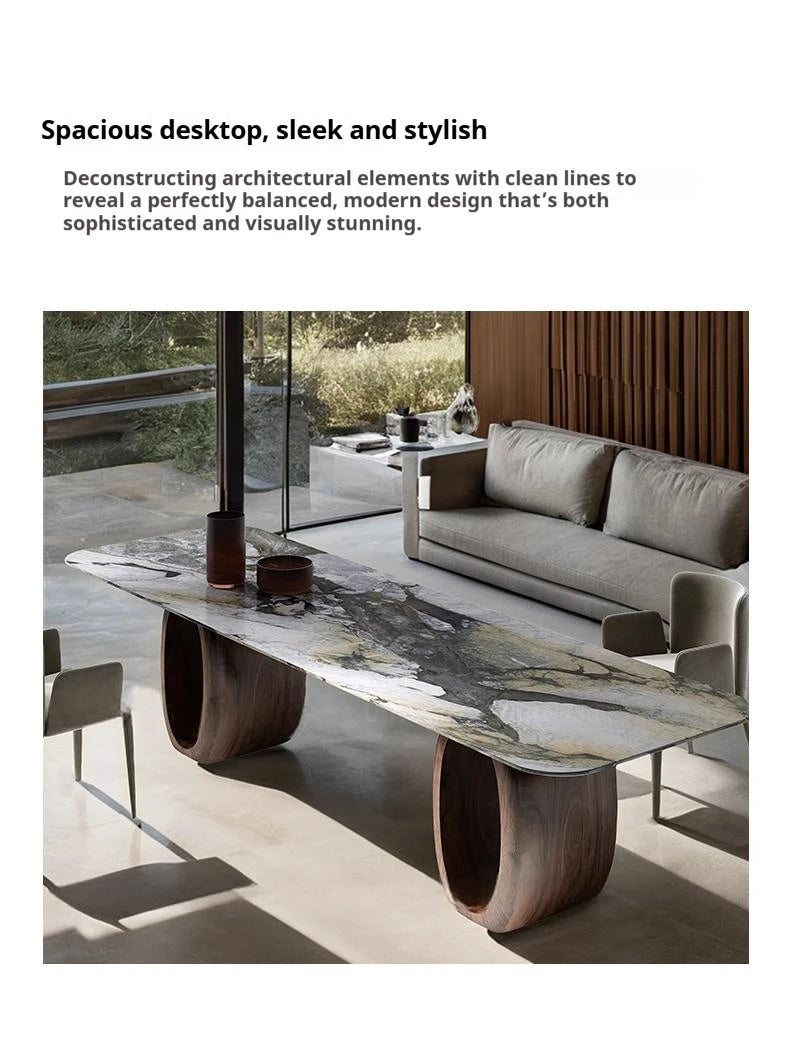 Luxury Natural Marble Dining Table, Rectangle Italian Modern Design with Walnut Wood, Customizable Designer Table for Villa
