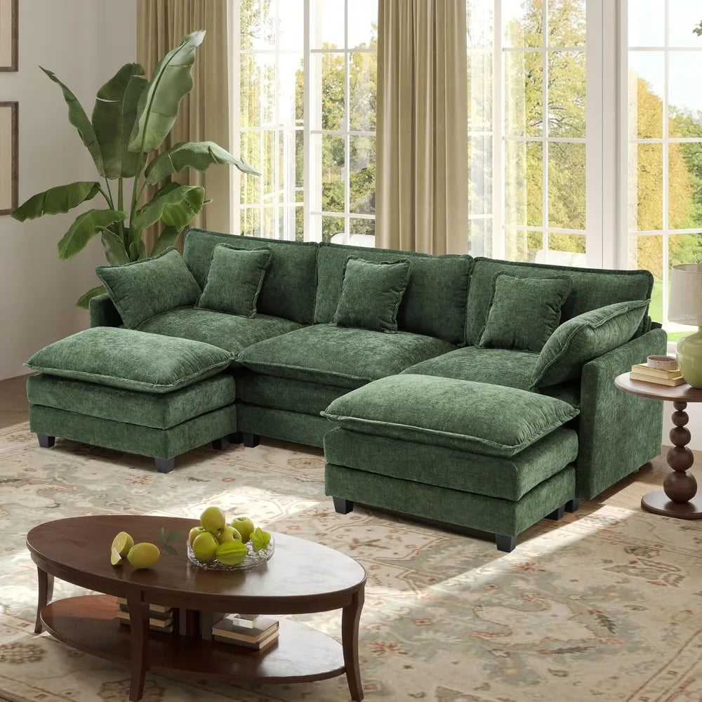 Luxury 113.4" U-Shaped Modular Sofa – 3-Seater Modern Chenille Sectional with Deep Seating, Comfy Living Room Couch
