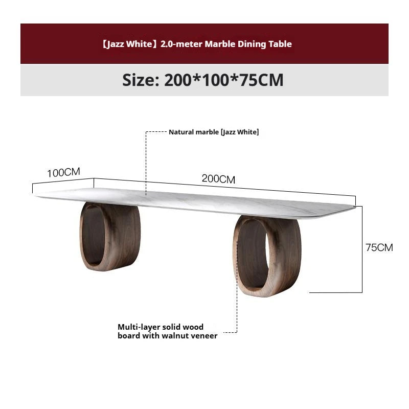 Luxury Natural Marble Dining Table, Rectangle Italian Modern Design with Walnut Wood, Customizable Designer Table for Villa