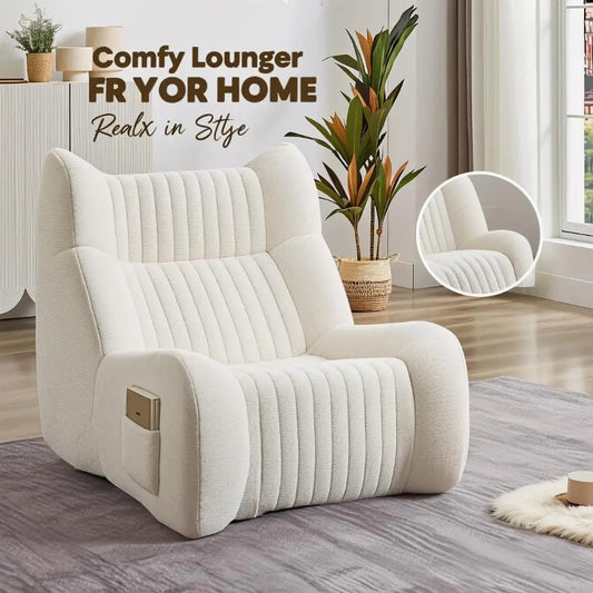 Adult with armrests, oversized beanbag chair, comfortable lazy sofa, living room, bedroom floor, leisure chair
