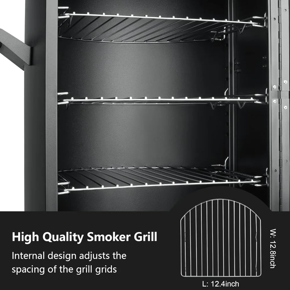 Smoker with Cover, Vertical Smoker Grill with Temperature Control Outdoor Heavy Duty Three Removable Smoking Shelves