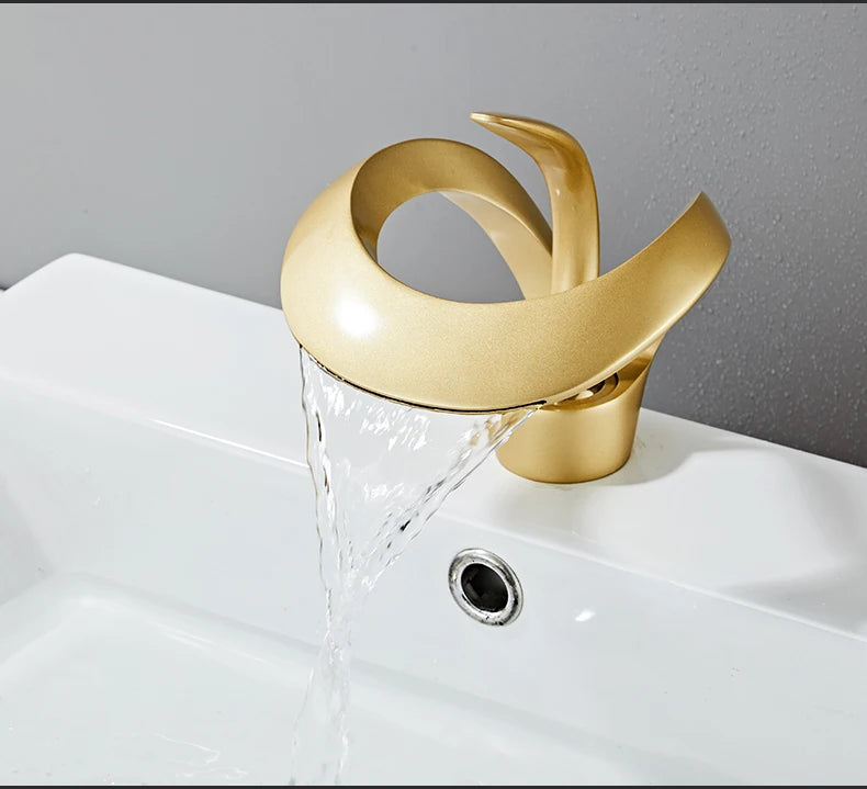 Golden/White Bathroom Basin Faucet Black Bathroom Faucet Brass Creative Grey Sink Mixer Tap Hot & Cold Waterfall Basin Faucet